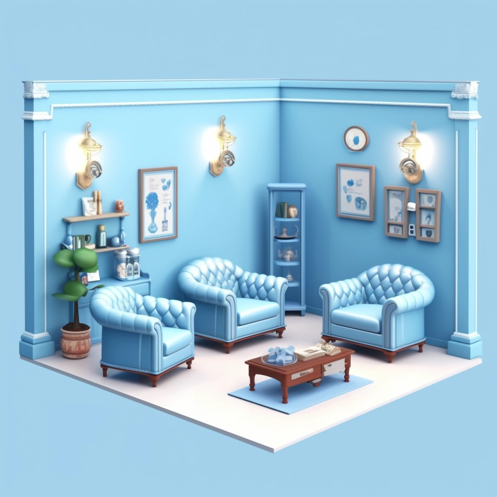 3d визуализация голубая комната